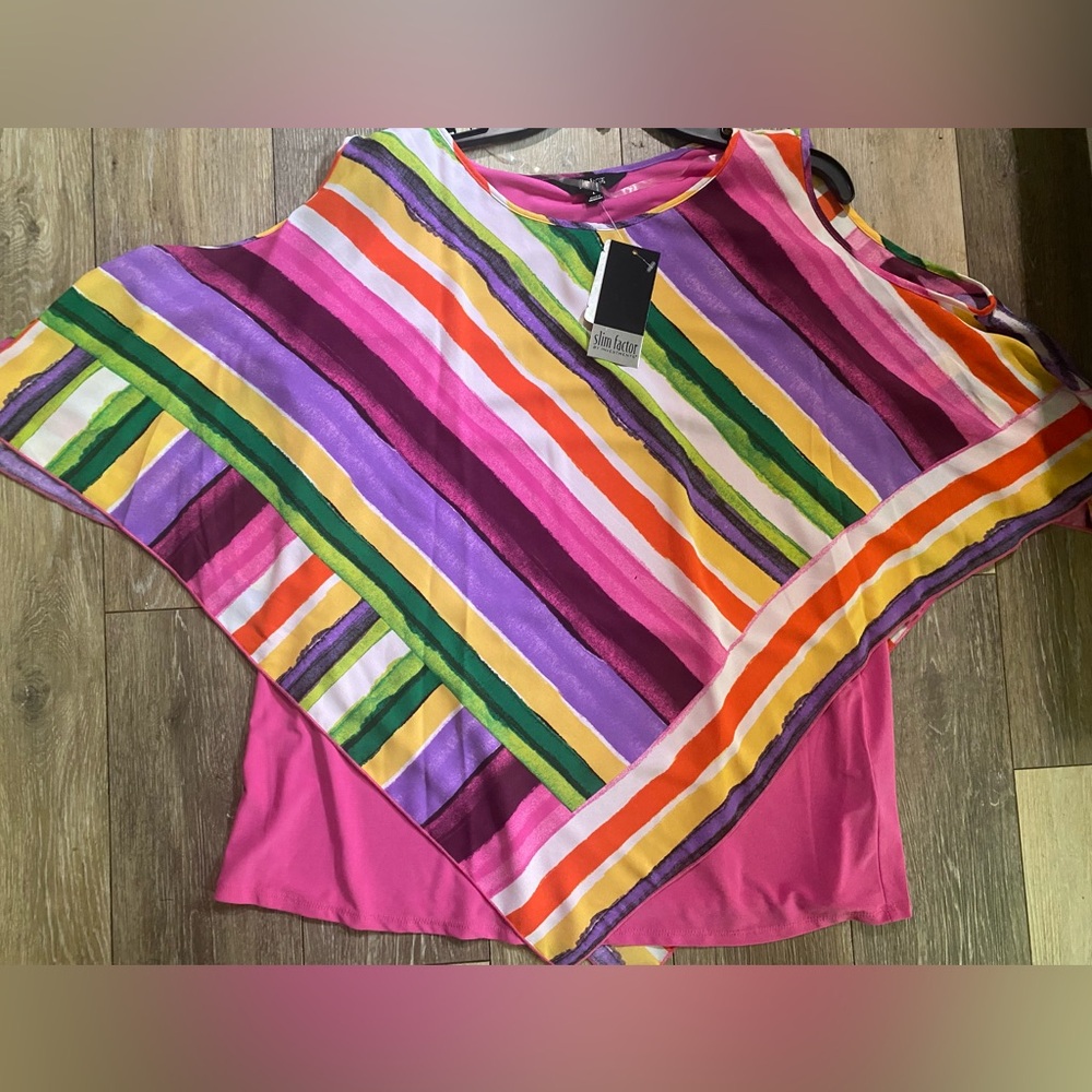Slim Factor womens size L Women's Multicolor Striped Top-NWT - Picture 2 of 3